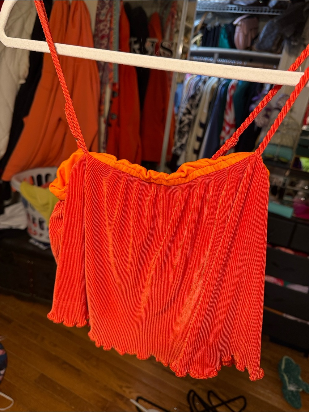 Vibrant Orange Ribbed Crop Tank Top
